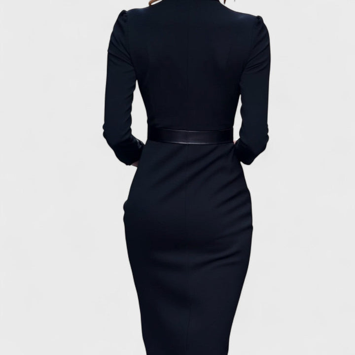 Mandarin | Elegant Belted Dress with Mandarin Collar