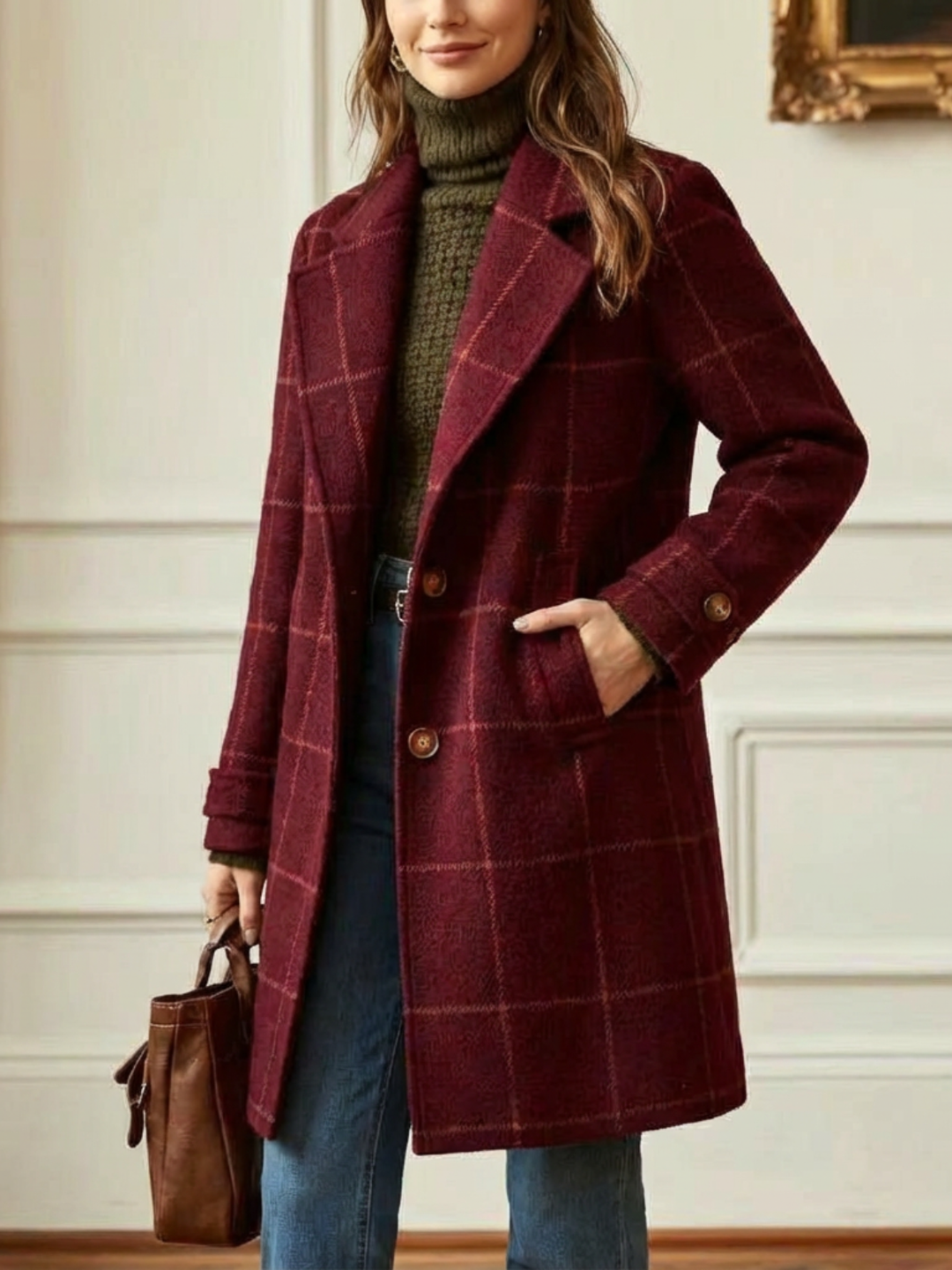 Elowen™ Timeless Plaid Wool Long Coat