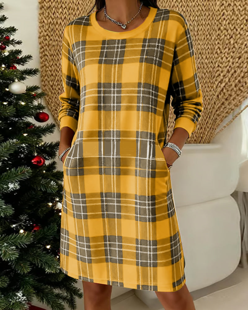 Harper™ | Long Sleeve Checkered Sweatshirt Dress