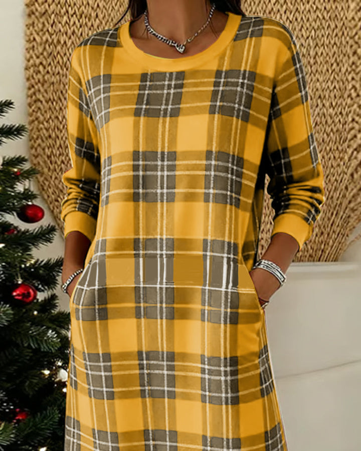 Harper™ | Long Sleeve Checkered Sweatshirt Dress