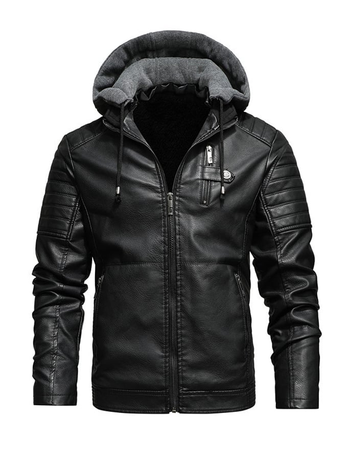 Claremont™ | Zip-Up Leather Effect Jacket with Lined Hood