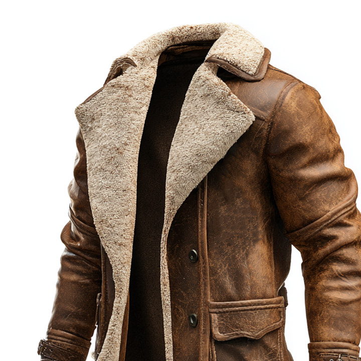 Hudson™ Vintage Brown Leather Coat with Shearling Lining