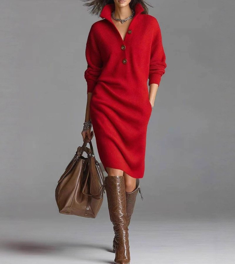 Aveline™ – Elegant Knit Winter Dress