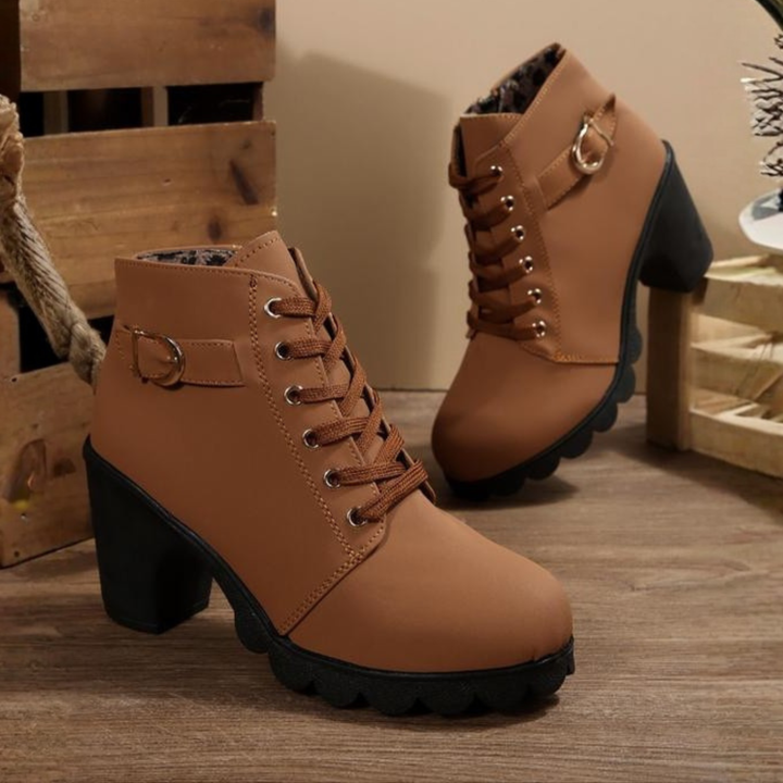 Karin™- Chic Lace-Up Metal Buckle Chunky Ankle Boots