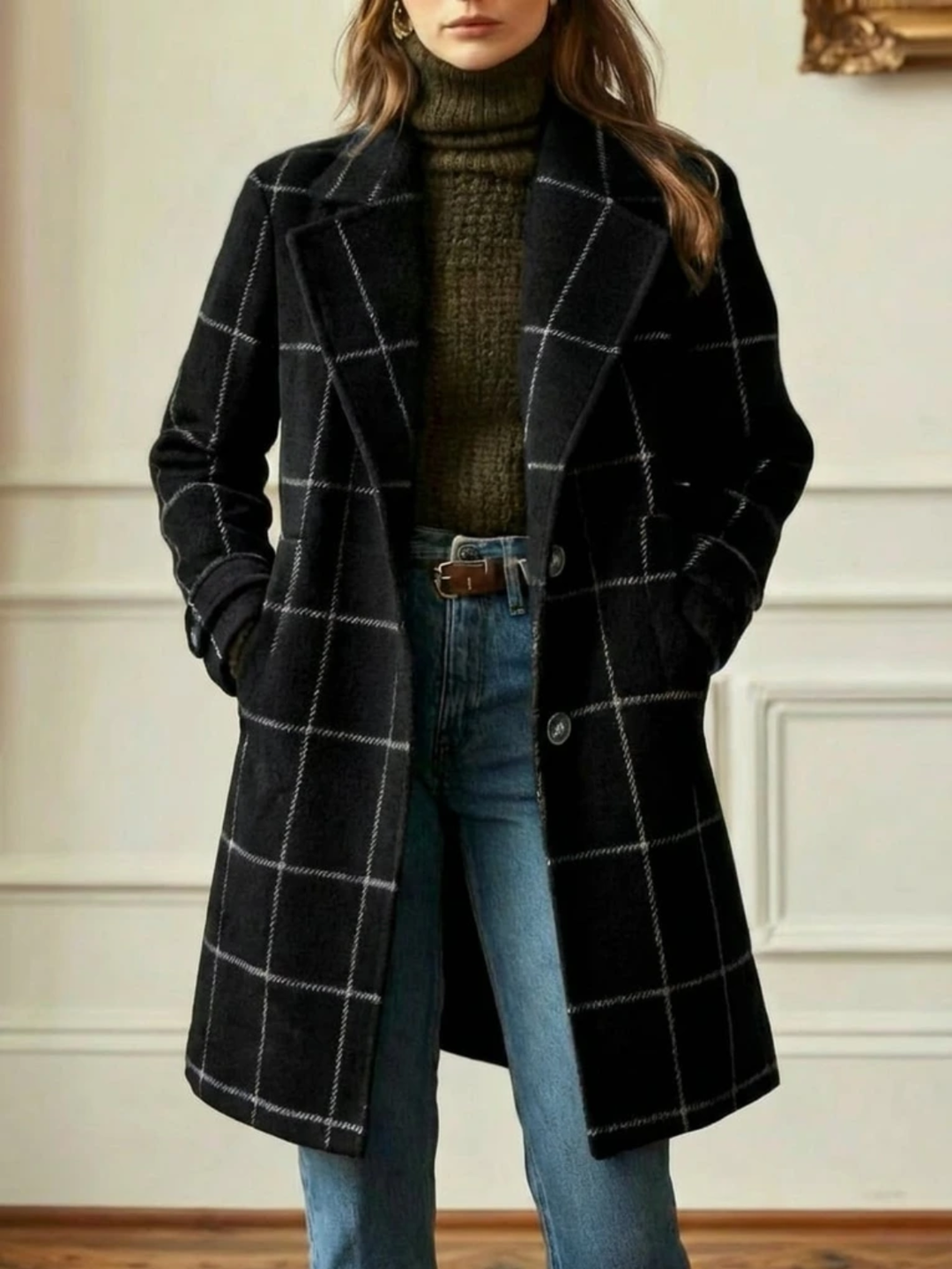 Elowen™ Timeless Plaid Wool Long Coat