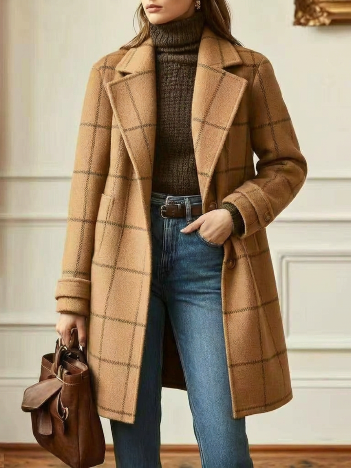 Elowen™ Timeless Plaid Wool Long Coat