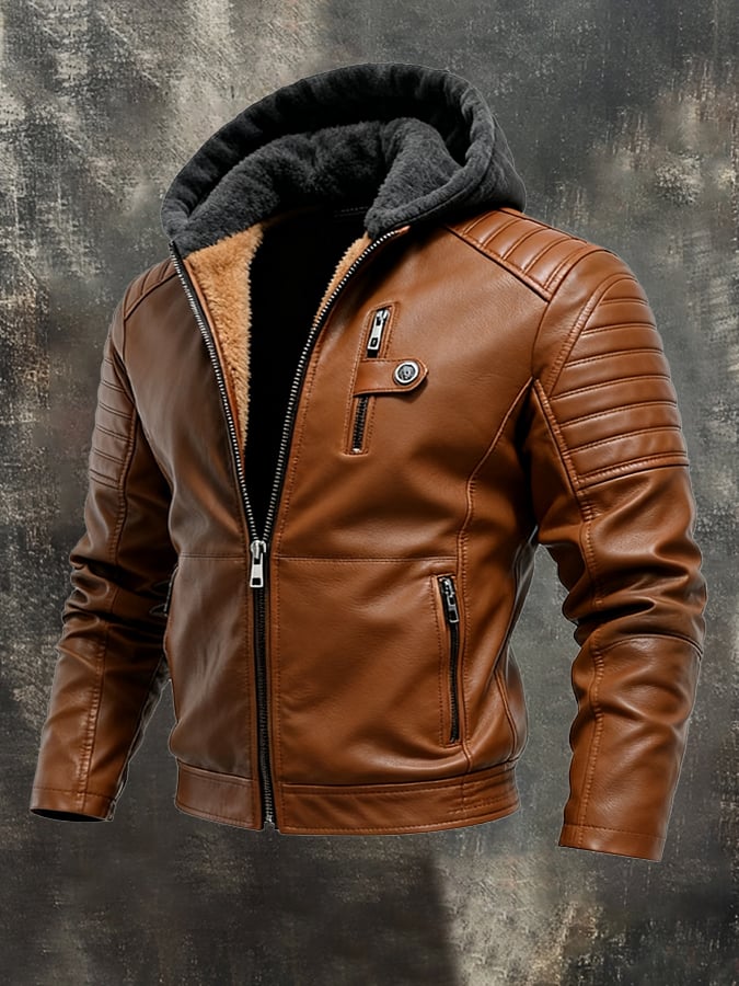 Claremont™ | Zip-Up Leather Effect Jacket with Lined Hood
