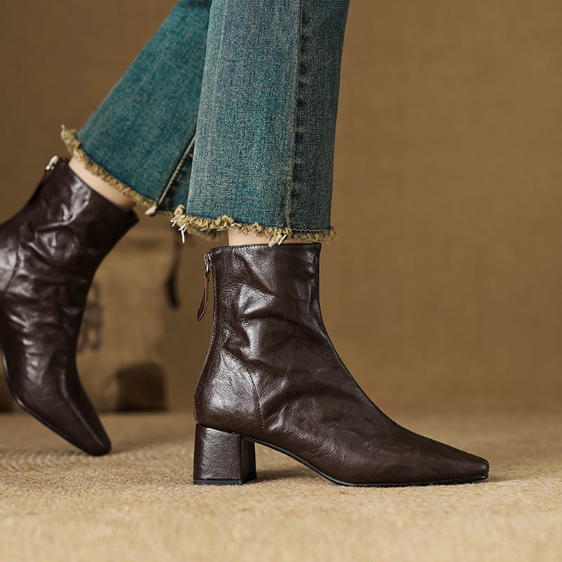 RIONA™ – Genuine Leather Block Heel Ankle Boots