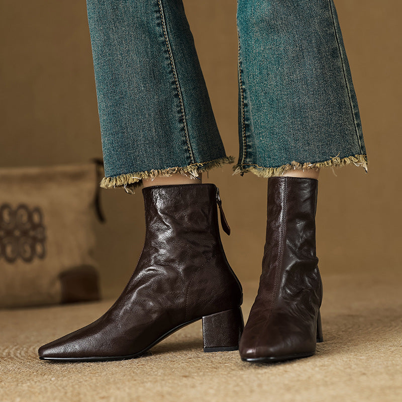 RIONA™ – Genuine Leather Block Heel Ankle Boots