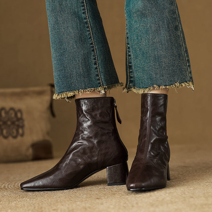 RIONA™ – Genuine Leather Block Heel Ankle Boots