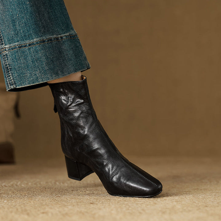 RIONA™ – Genuine Leather Block Heel Ankle Boots