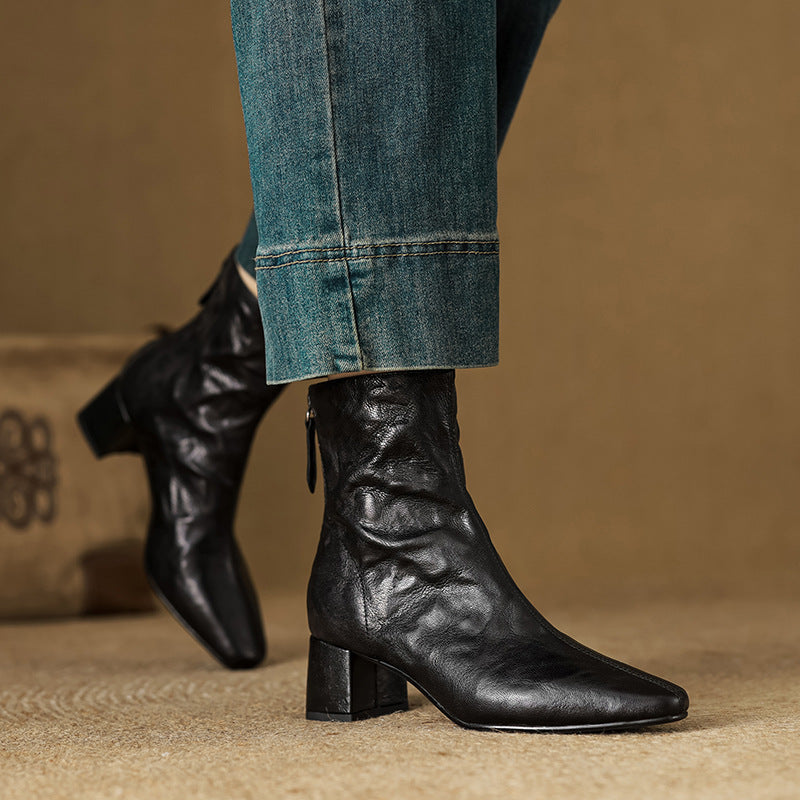 RIONA™ – Genuine Leather Block Heel Ankle Boots