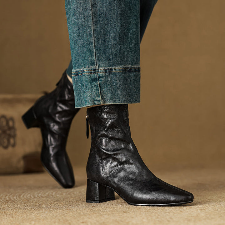 RIONA™ – Genuine Leather Block Heel Ankle Boots