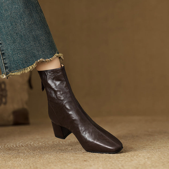 RIONA™ – Genuine Leather Block Heel Ankle Boots