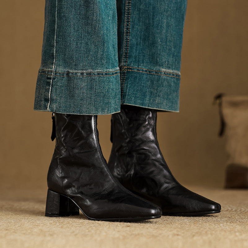 RIONA™ – Genuine Leather Block Heel Ankle Boots