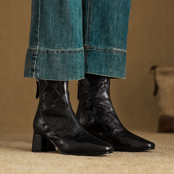 RIONA™ – Genuine Leather Block Heel Ankle Boots