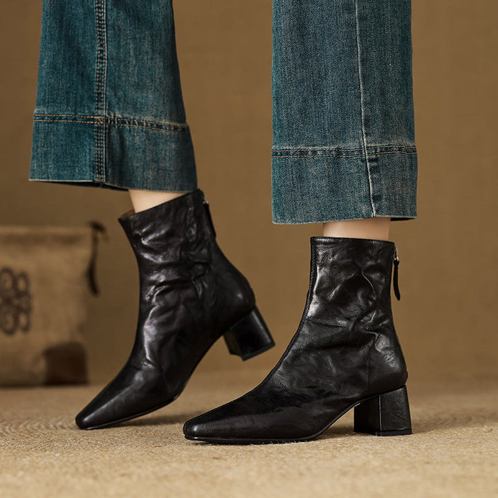 RIONA™ – Genuine Leather Block Heel Ankle Boots