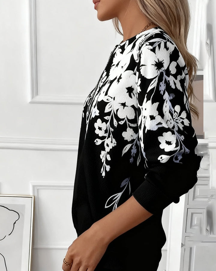 Floral Print Half-Zip Sweatshirt for Women