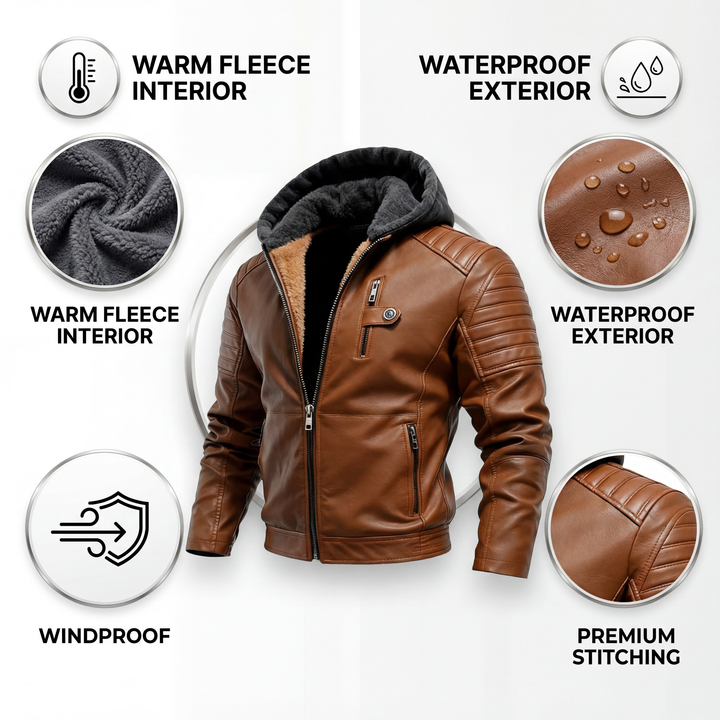 Claremont™ | Zip-Up Leather Effect Jacket with Lined Hood