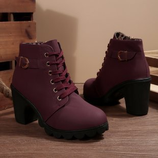 Karin™- Chic Lace-Up Metal Buckle Chunky Ankle Boots