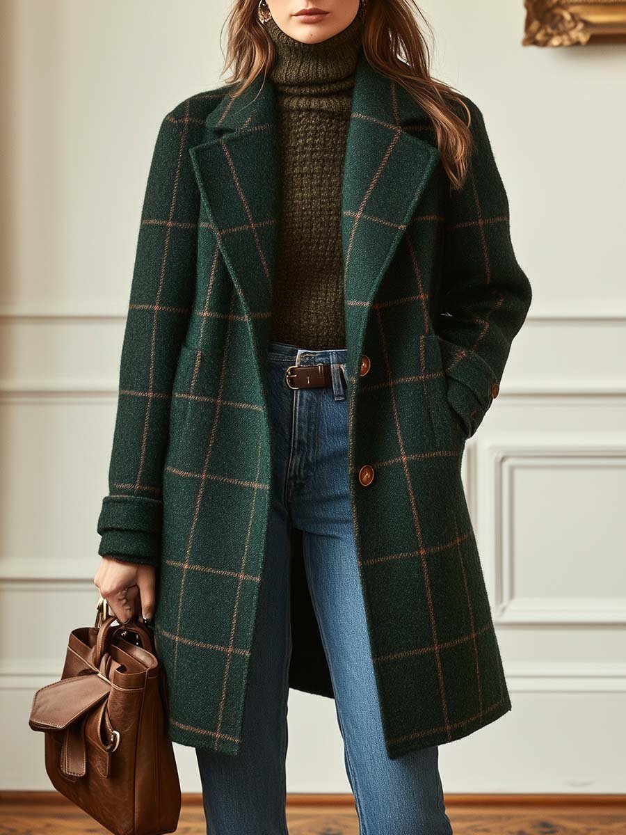 Elowen™ Timeless Plaid Wool Long Coat