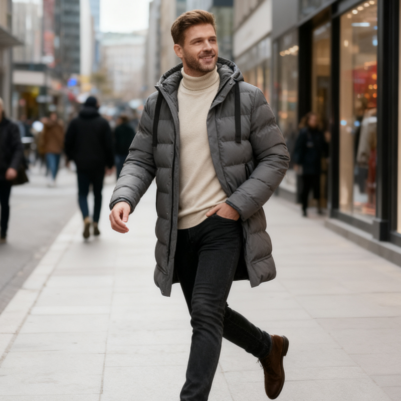 Men’s Mid-Length Hooded Puffer Jacket