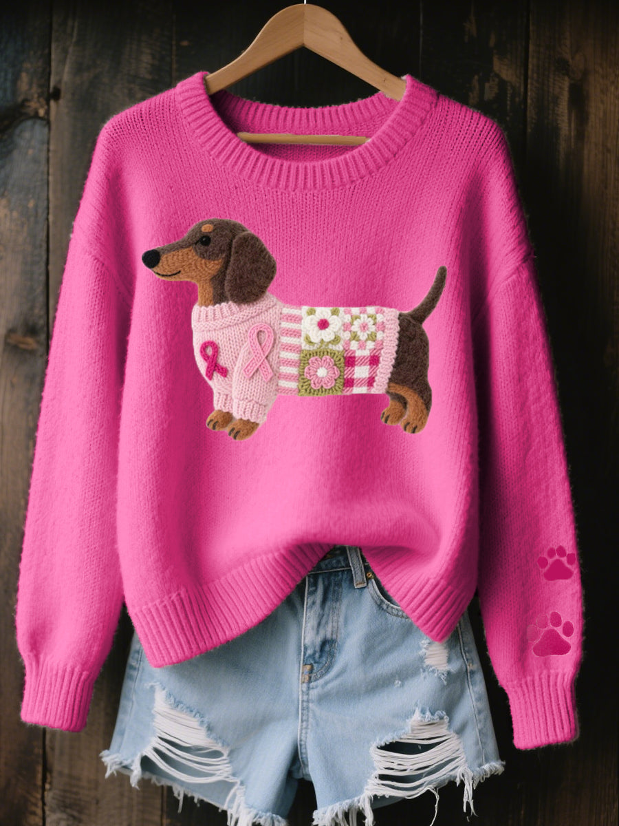 Naoni™ | Cozy Knit Sweater with Dachshund Patch Design