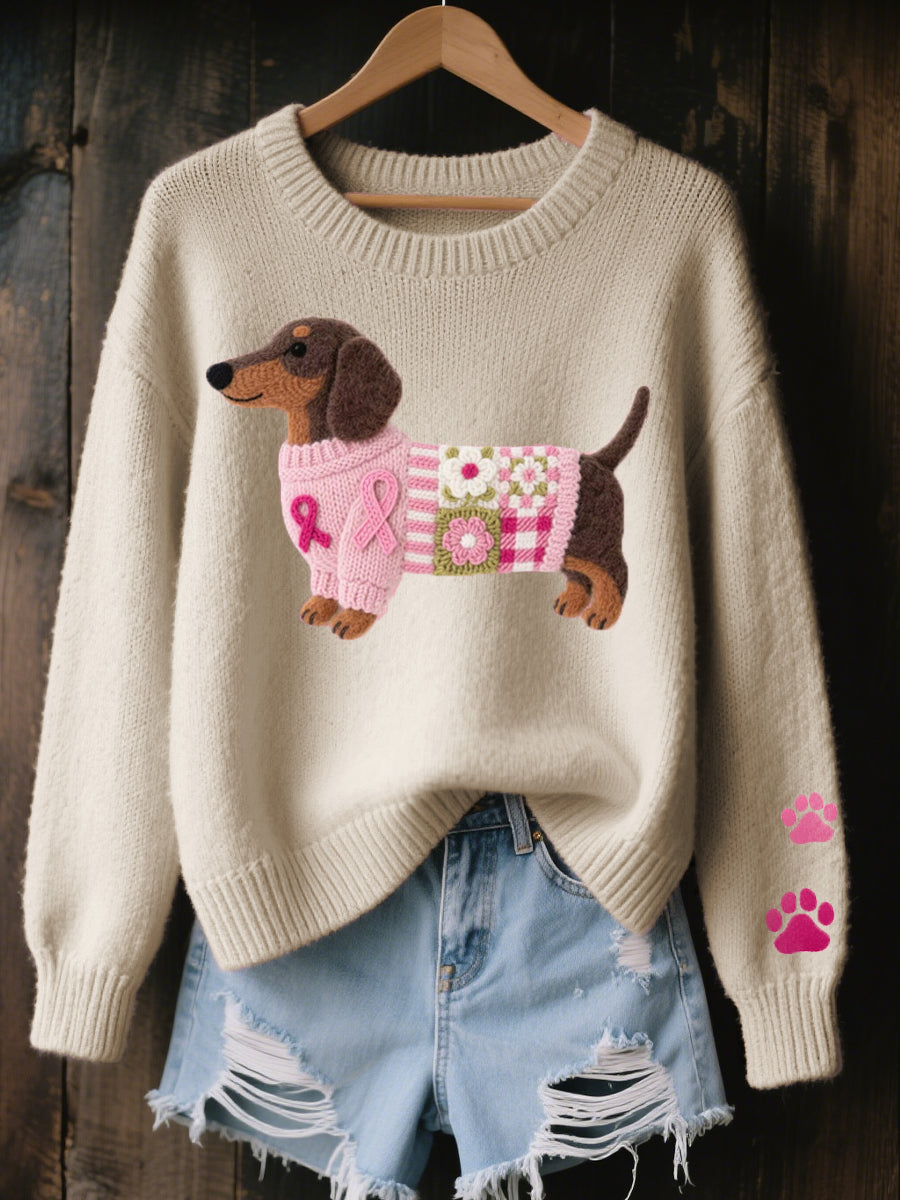 Naoni™ | Cozy Knit Sweater with Dachshund Patch Design