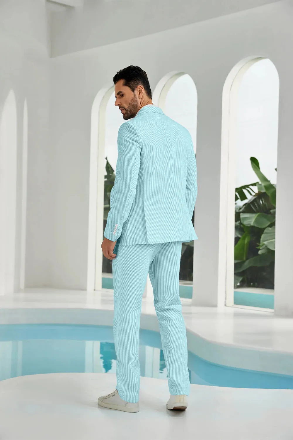 Men's Double Breasted Seersucker 2 Piece Suits - Upgraded Version