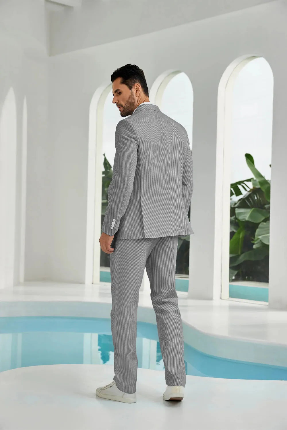 Men's Double Breasted Seersucker 2 Piece Suits - Upgraded Version