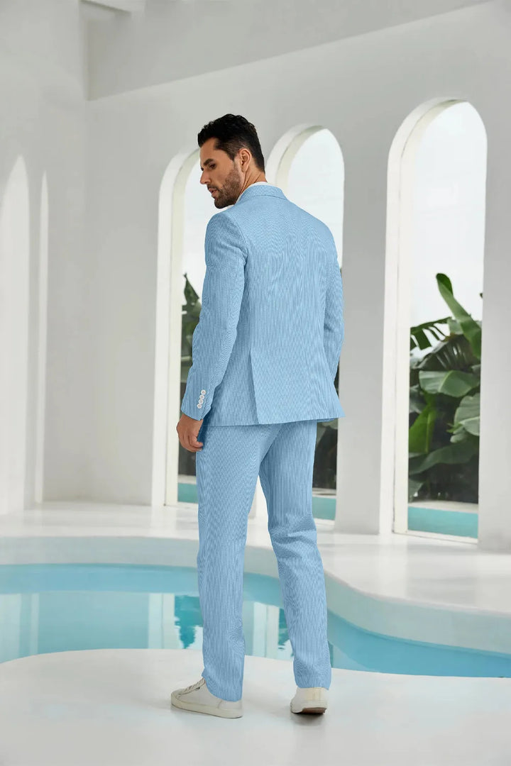 Men's Double Breasted Seersucker 2 Piece Suits - Upgraded Version