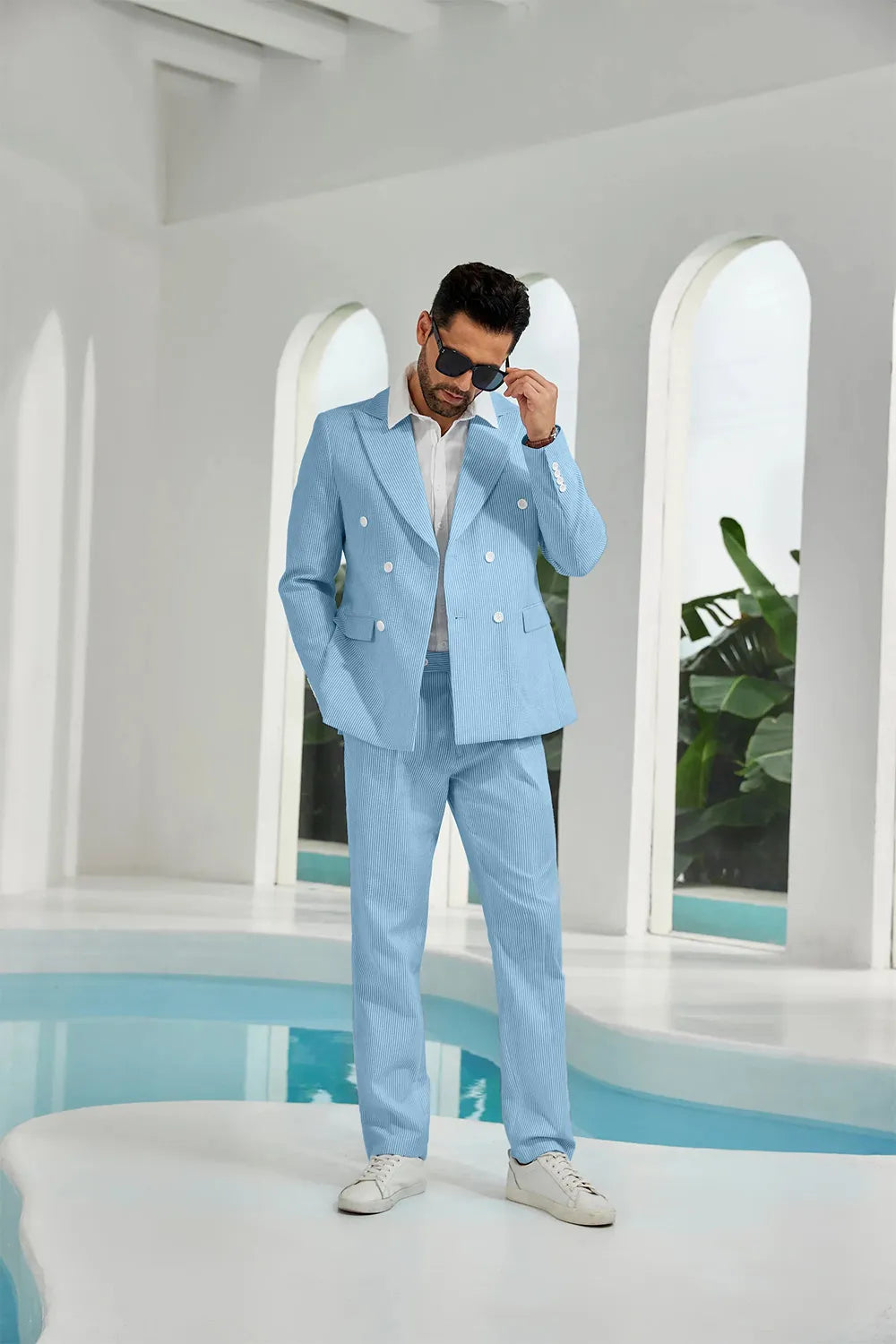 Men's Double Breasted Seersucker 2 Piece Suits - Upgraded Version