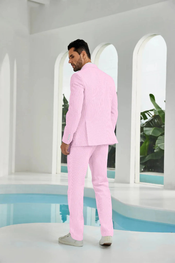 Men's Double Breasted Seersucker 2 Piece Suits - Upgraded Version