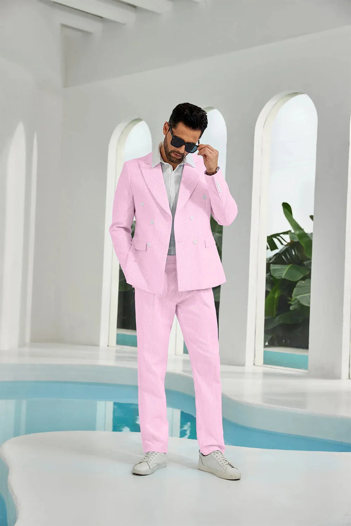 Men's Double Breasted Seersucker 2 Piece Suits - Upgraded Version