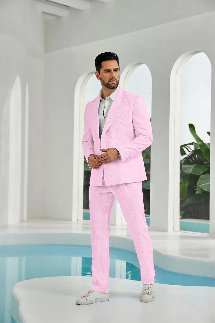 Men's Double Breasted Seersucker 2 Piece Suits - Upgraded Version