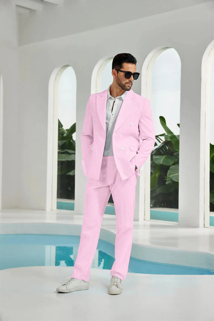 Men's Double Breasted Seersucker 2 Piece Suits - Upgraded Version