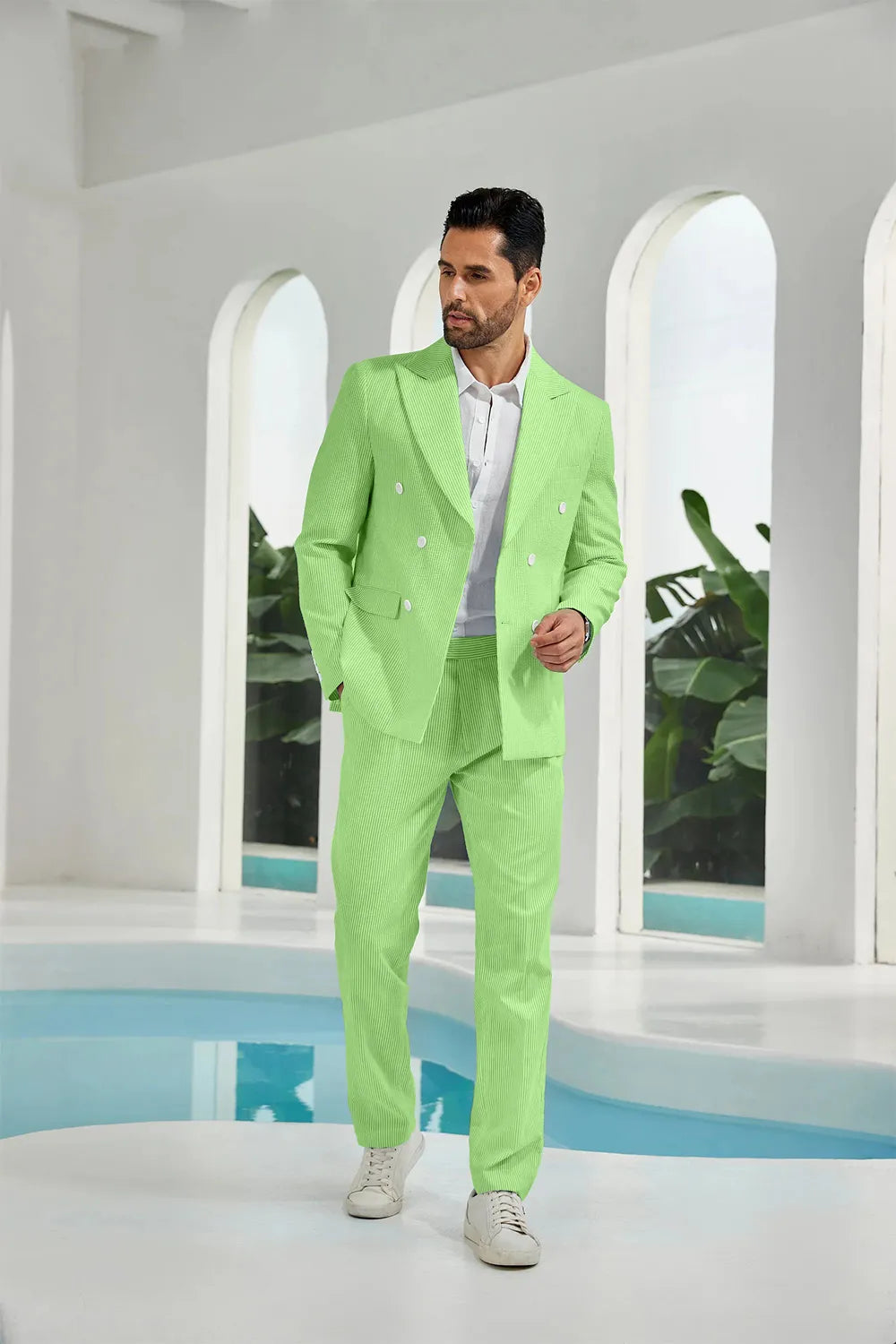 Men's Double Breasted Seersucker 2 Piece Suits - Upgraded Version
