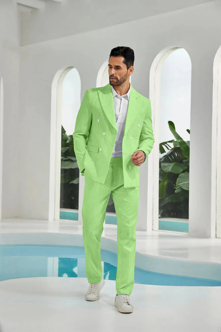 Men's Double Breasted Seersucker 2 Piece Suits - Upgraded Version