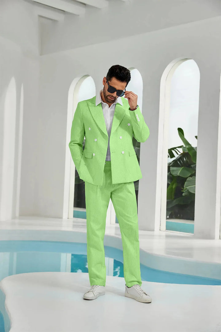 Men's Double Breasted Seersucker 2 Piece Suits - Upgraded Version