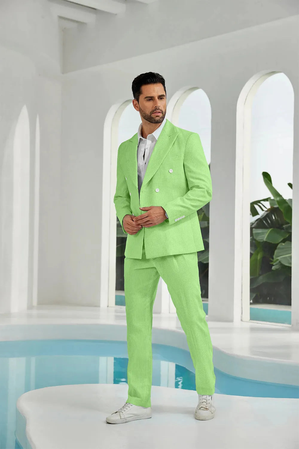 Men's Double Breasted Seersucker 2 Piece Suits - Upgraded Version