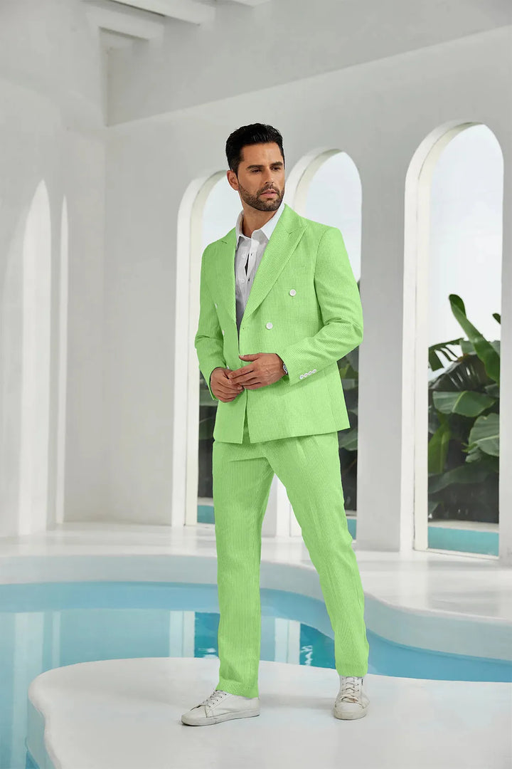 Men's Double Breasted Seersucker 2 Piece Suits - Upgraded Version