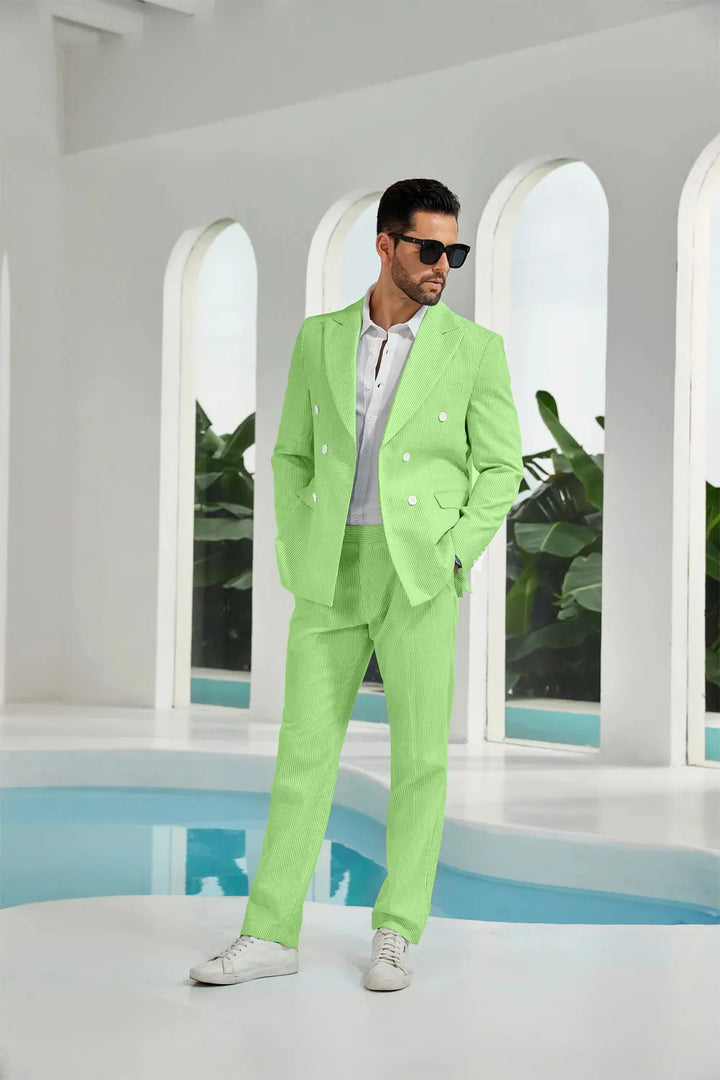 Men's Double Breasted Seersucker 2 Piece Suits - Upgraded Version