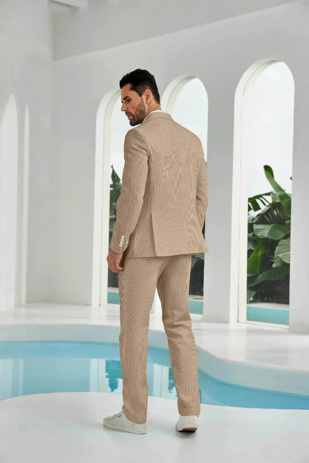 Men's Double Breasted Seersucker 2 Piece Suits - Upgraded Version