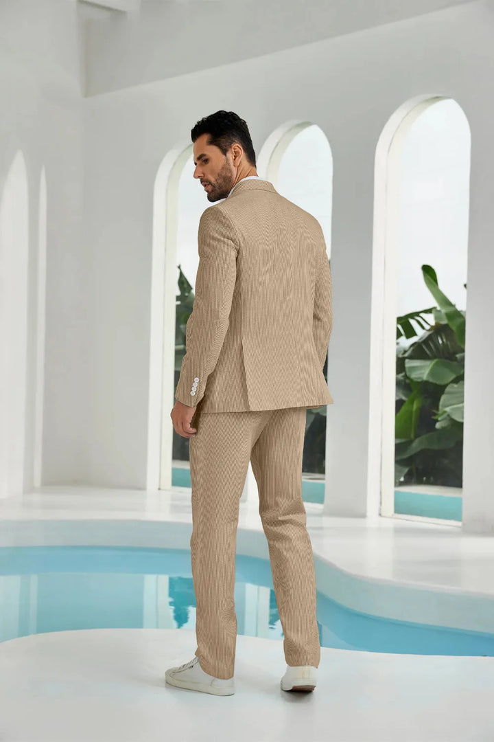 Men's Double Breasted Seersucker 2 Piece Suits - Upgraded Version
