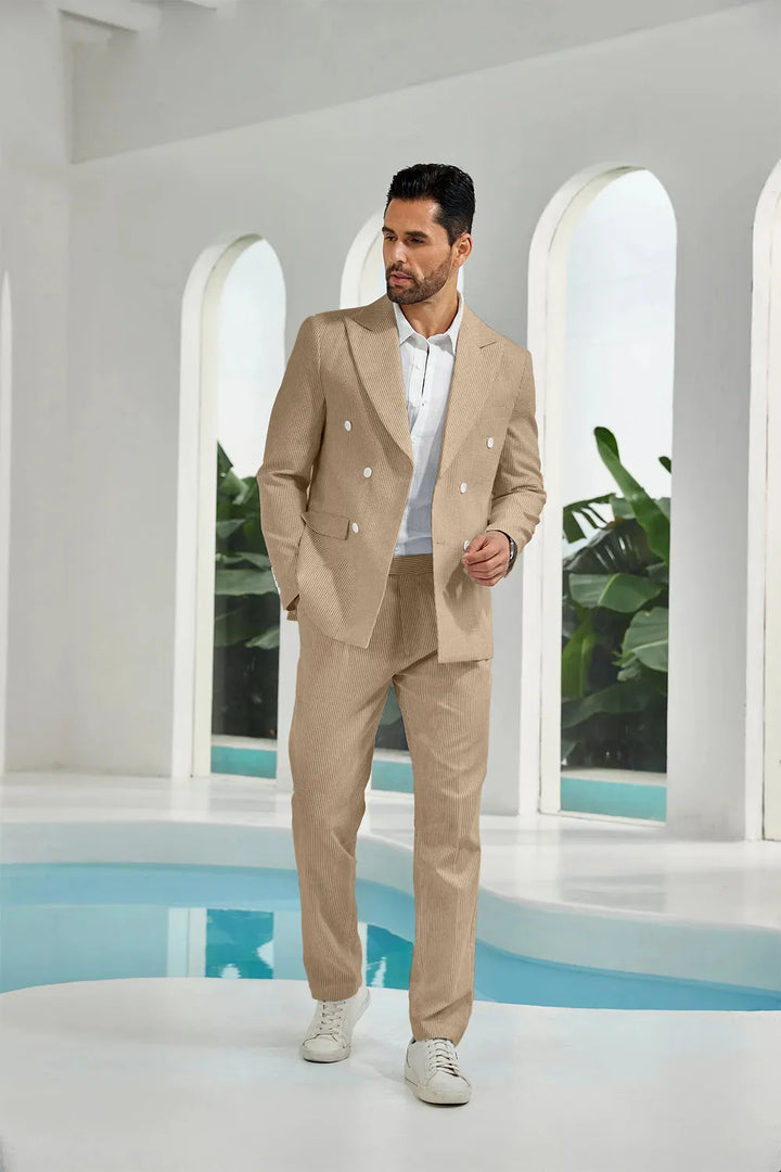 Men's Double Breasted Seersucker 2 Piece Suits - Upgraded Version