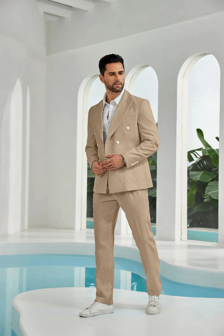 Men's Double Breasted Seersucker 2 Piece Suits - Upgraded Version