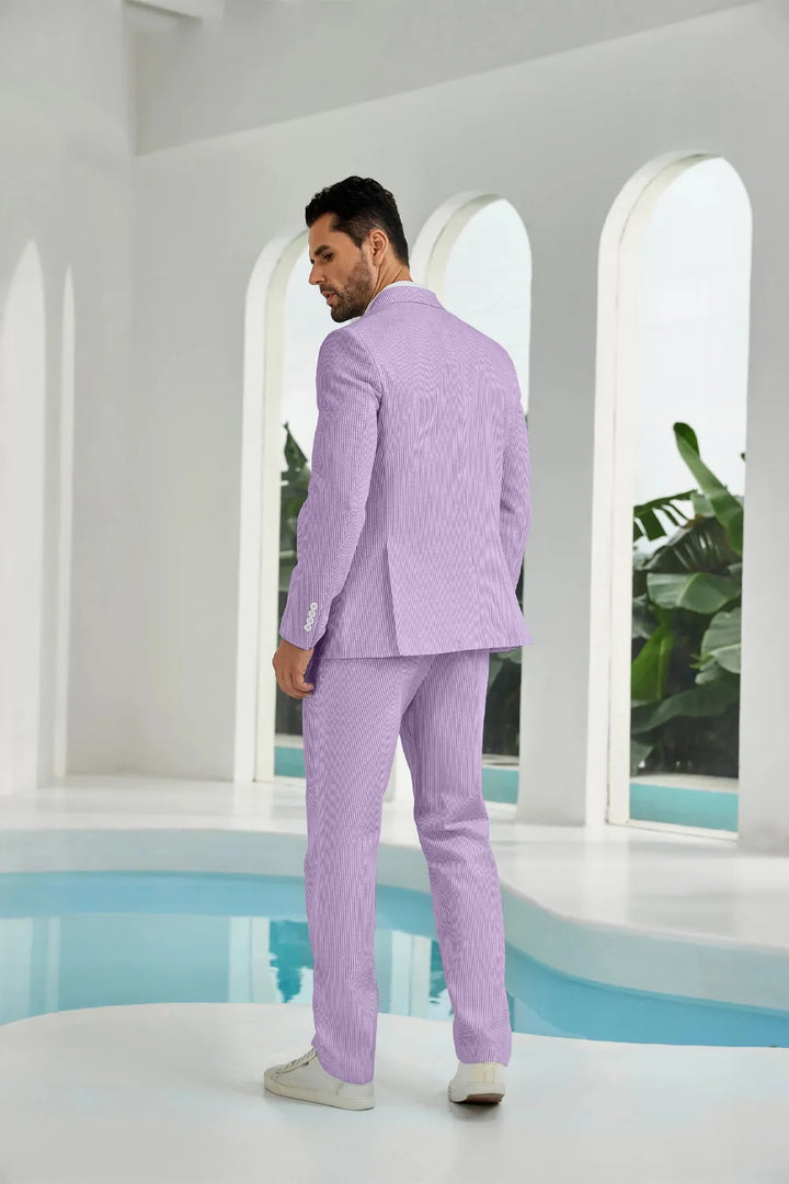 Men's Double Breasted Seersucker 2 Piece Suits - Upgraded Version