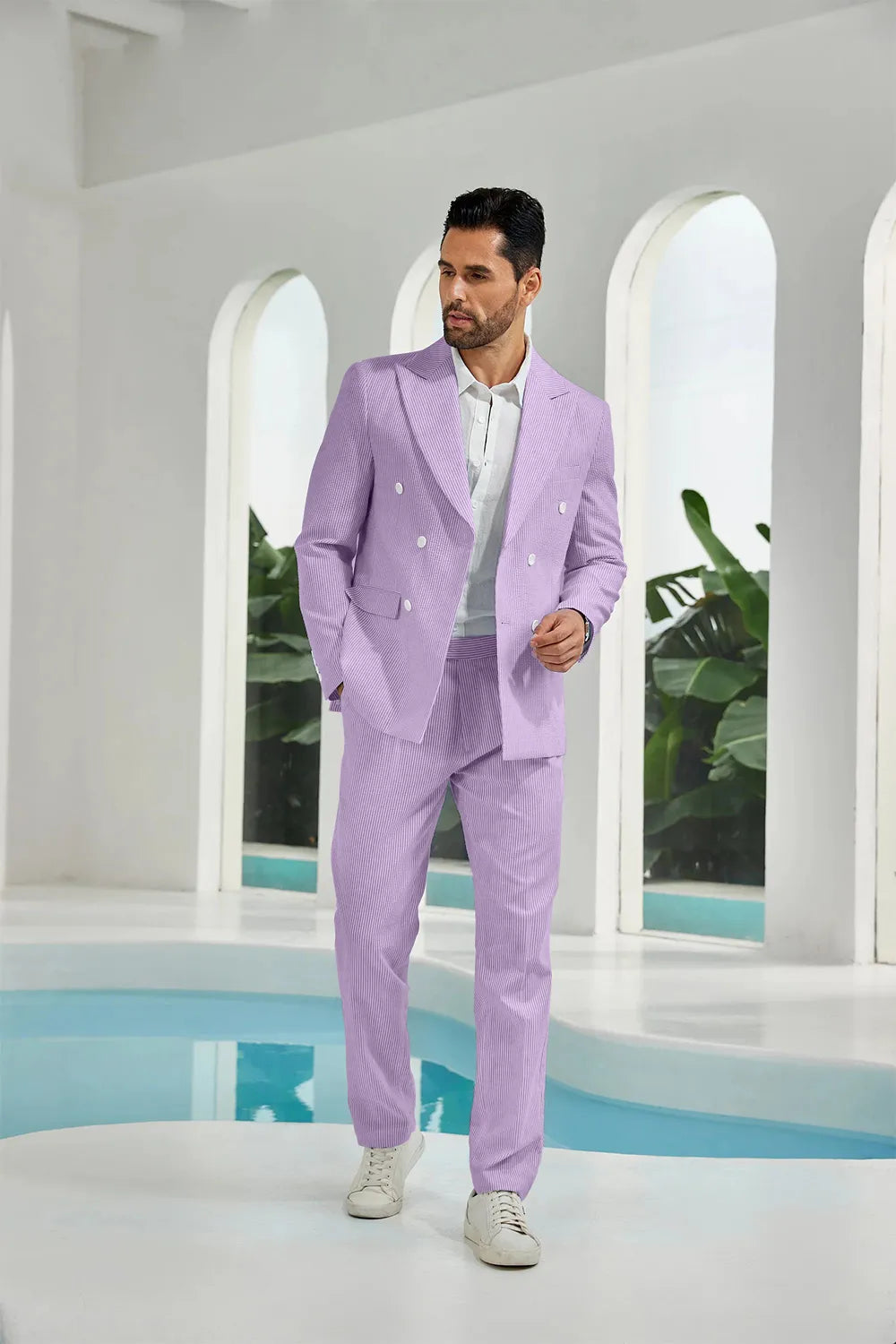 Men's Double Breasted Seersucker 2 Piece Suits - Upgraded Version