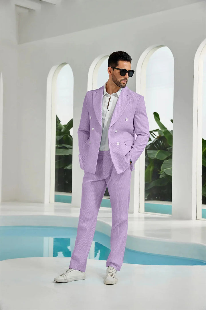 Men's Double Breasted Seersucker 2 Piece Suits - Upgraded Version