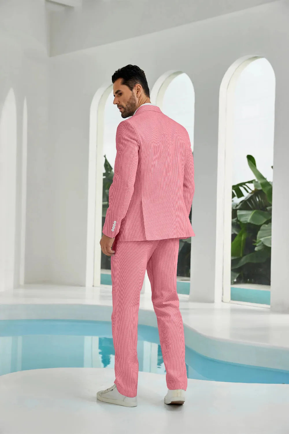 Men's Double Breasted Seersucker 2 Piece Suits - Upgraded Version